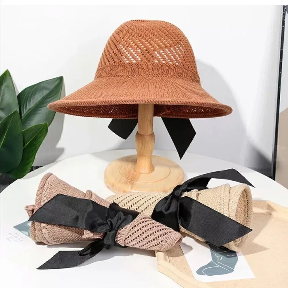 Coffee Foldable Wide Brim Roll Up Visor Hat